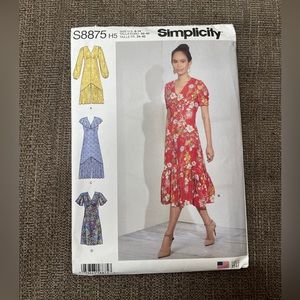 Simplicity Sewing Pattern 8875 V-Neck Misses Dress Size US 6-14